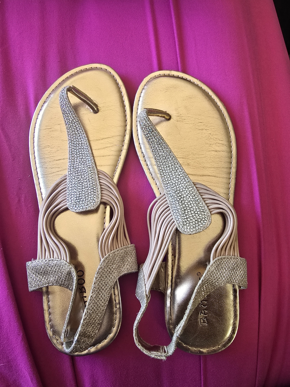 BAMBOO Gold Rhinestone Toe-Loop Slingback Sandals